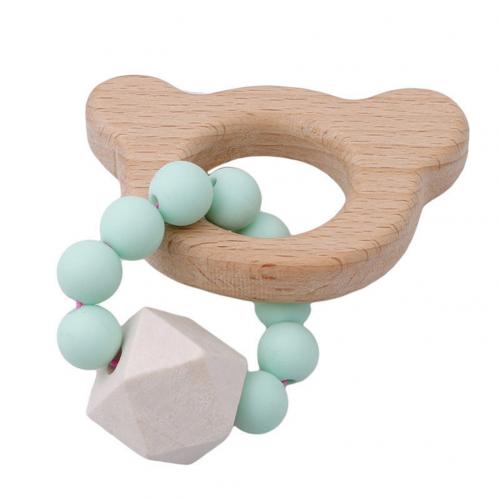 Houten Dier Maan Vormige Armband Siliconen Kralen Rammelaar Baby Kinderziektes Speelgoed: Bear