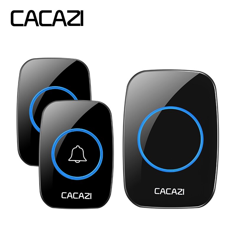 Cacazi  ac 100-240v draadloze deurbel waterdicht 300m -bereik waterdichte deurbel 38 gongs deurbel 1 drukknop 1 ontvanger: Zwart 2 tegen 1 / Eu