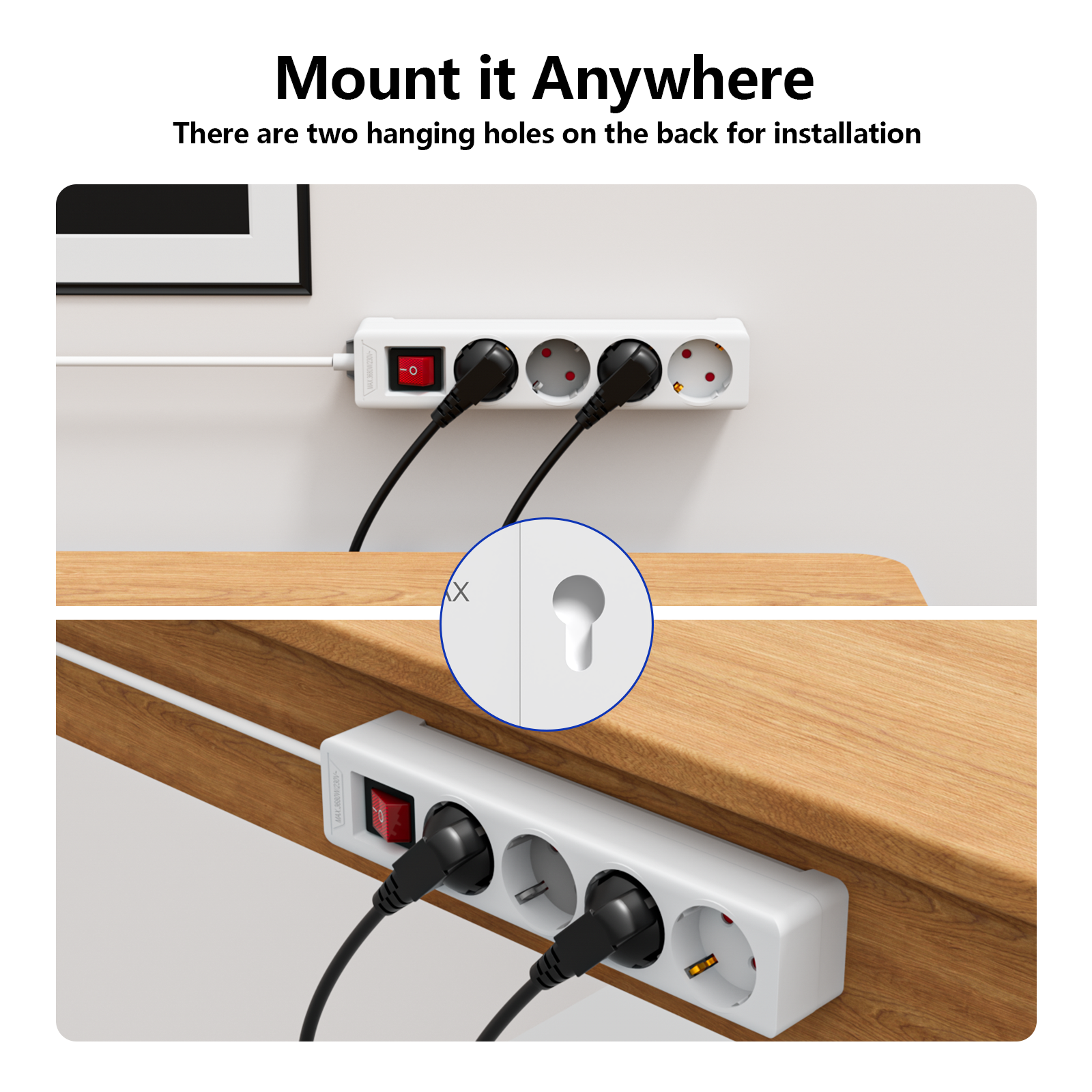 4-uitgang EU overspanningsbeveiliging stekkerdoos 1,5 m verlengsnoer AC-stopcontactadapter 4-stopcontactadapter met bescherming tegen overbelasting