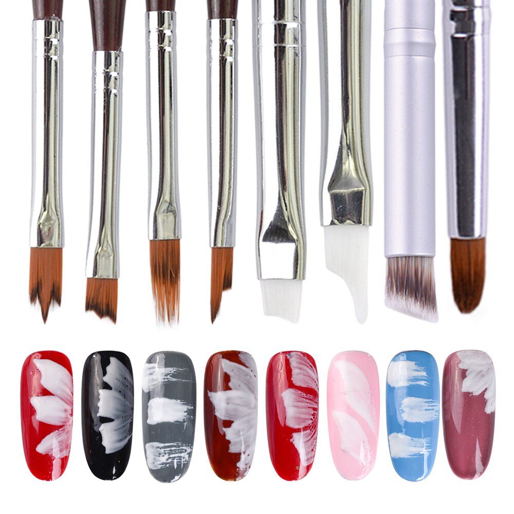 Stz 1 stk uv gel polish tegning maleri negle pensel 8 type moon smile gradient blomst børster manicure salon negle pen  #h001-008