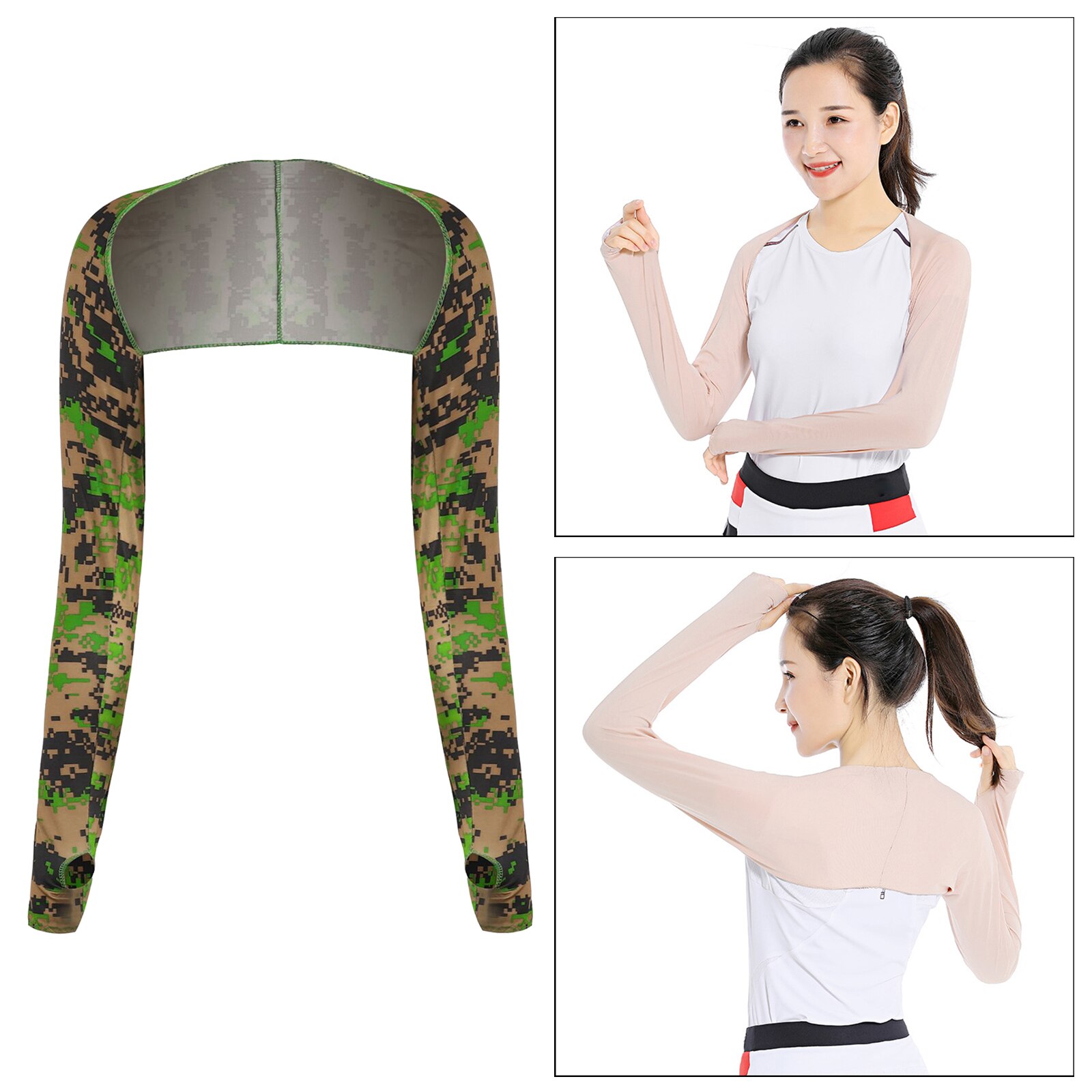 Cooling Shawl Arm Sleeves UV Protection Sun Protector with Finger Hole for Women Men Golfing Riding Outdoor Activities Accs: Camouflage Green