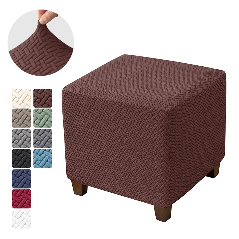 1PC Effen Jacquard Poef Hoes Vierkante Kruk Cover Elastische Fauteuil Voetsteun Cover Slaapkamer Voetenbank Case voor Woonkamer: Beige
