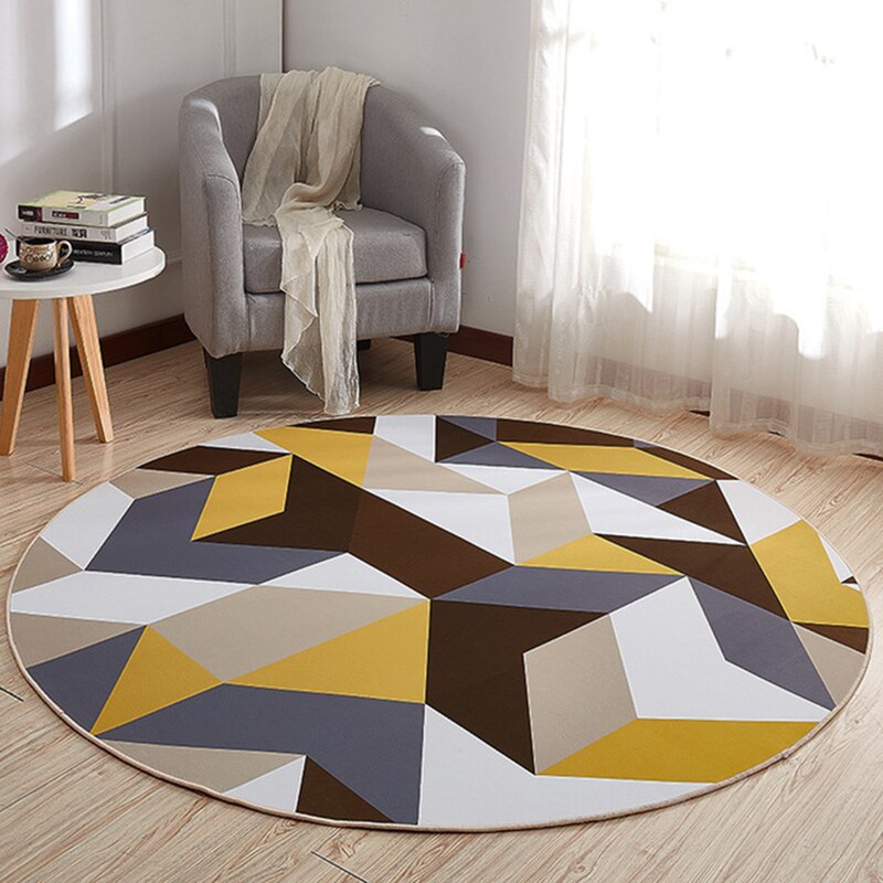 Tæppe gul brun geometriske antislip tæpper runde tæppe gulv dekoration stue fodpuder tæppe mat