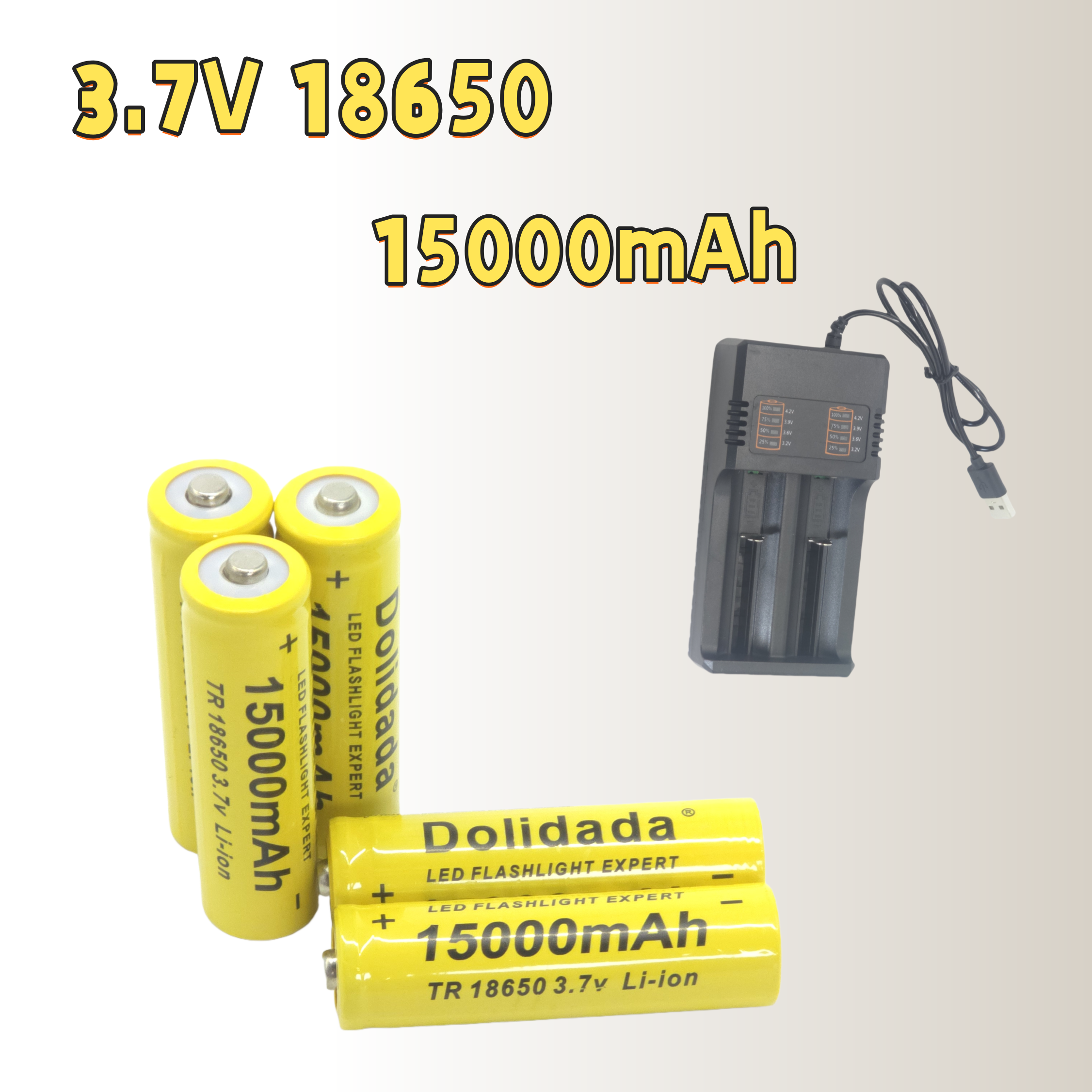 【15000mAh High-Capacity Charge】3.7V 18650 Large-Capacity Rechargeable Lithium Battery | Comes with a Charger