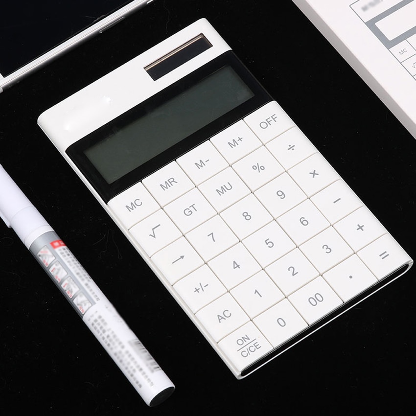 Dual-power tablet-lommeregner , 12-- cifret display / stor skærm / bagklip kan justeres / tynd og let lommeregner til kontor