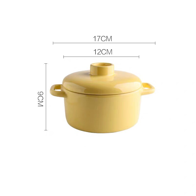 Podwójne ucho ceramiczne gulasz parowy garnek z pokrywką żaroodporne małe waza jajko mleko patelnia garnki parowe: 6.5cal żółty