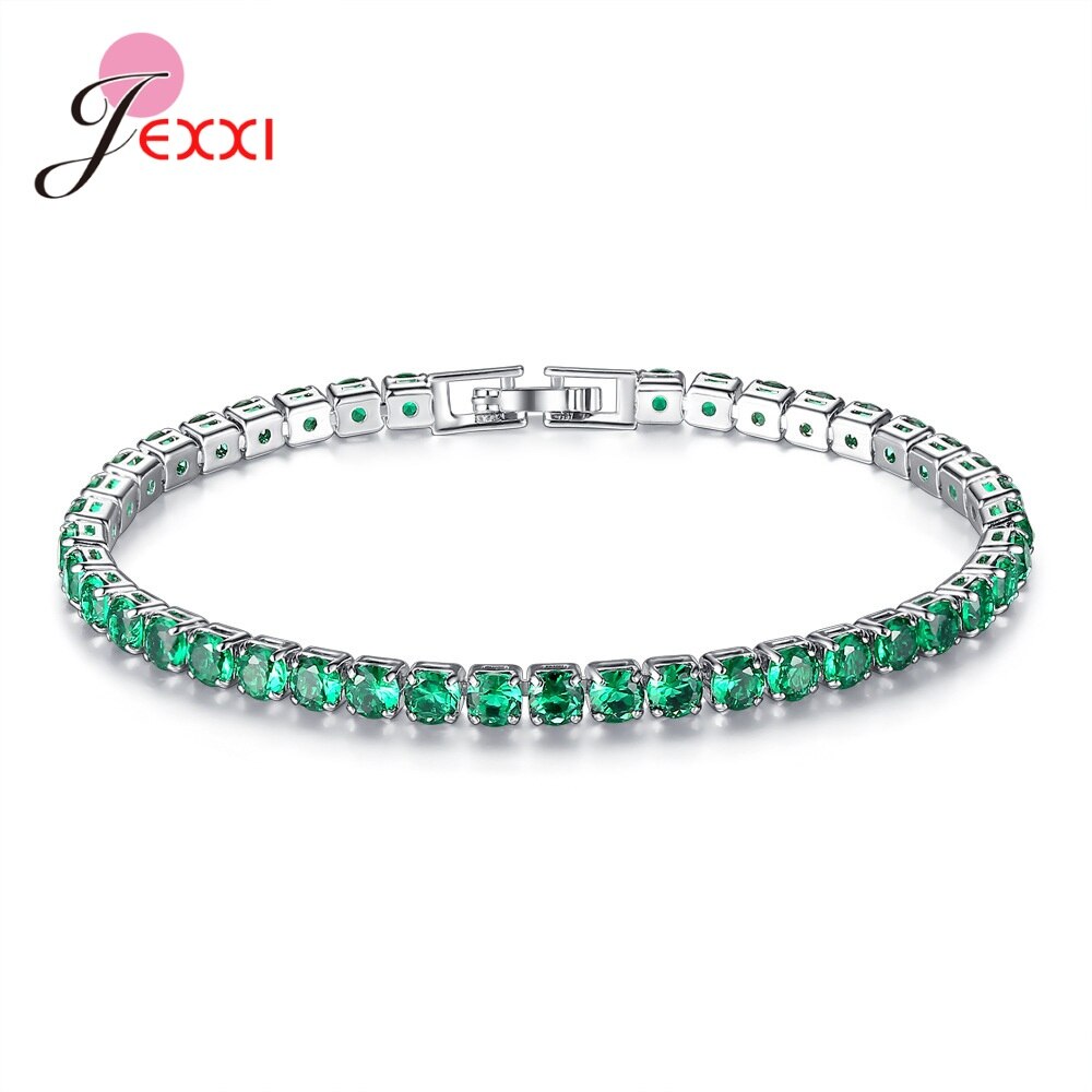 Sólido 925 prata esterlina brilhante zircônia cúbica tênis pulseira pulseira para o casamento feminino moda jóias aniversário por atacado: 904-Y