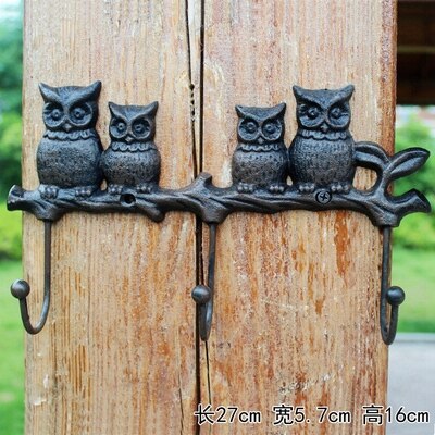 European Style Retro Cast Iron Art Hook Wall Hanging Coat Hook Owl Home Garden Decoration: 5