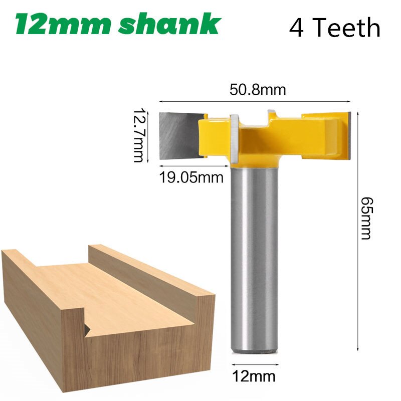 1pc 8mm skaft t typ skarvning &amp; spårfräs fyrfräs t-spår träfräs 12mm/12.7mm skaft fräs för trä: 12mm skaft 4 tänder
