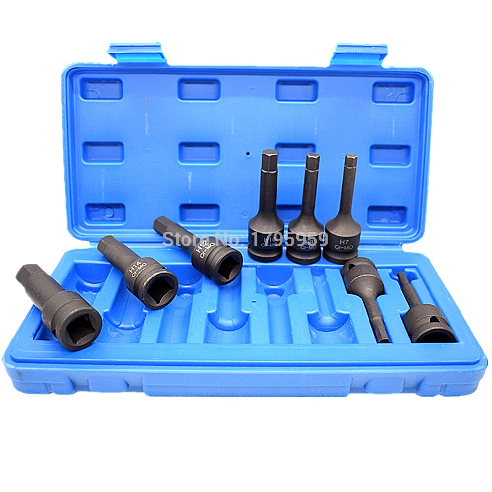 8 Piece 1/2" Square Drive Impact Socket H5 H6 H7 H8 H10 H12 H14 H16(5-16mm) Cr-Mo Metric Allen Bit 78mm Long Hex Key Socket Set