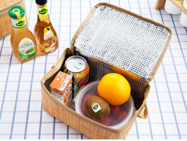 1 pieza impermeable portátil de imitación de ratán fiambrera más gruesa lona aislada plegable cesta térmica de almacenamiento de alimentos