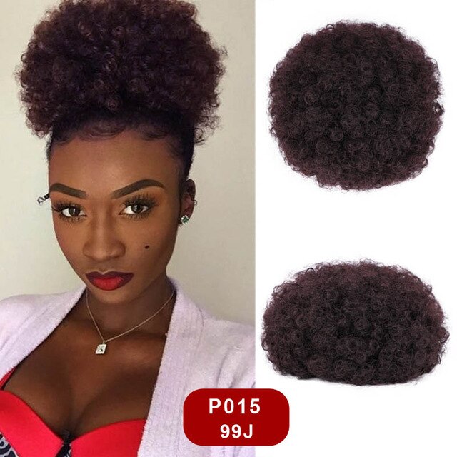 6inch Short Afro Puff Synthetic Hair Bun Kinky Curly Chignon Hairpiece For Women Drawstring Ponytail Updo Hair Extensions 1PC: P015-99J