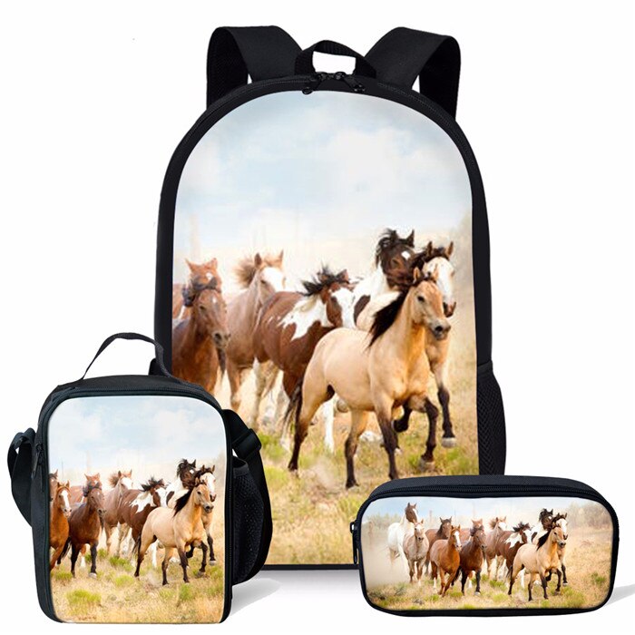 Forudesigns 3 Stks/set Wilde Paarden Schooltas Voor Jongens Orthopedische Rugzakken Schooltas Basisschoolleerlingen Mochila Escolar: RH0446CGK