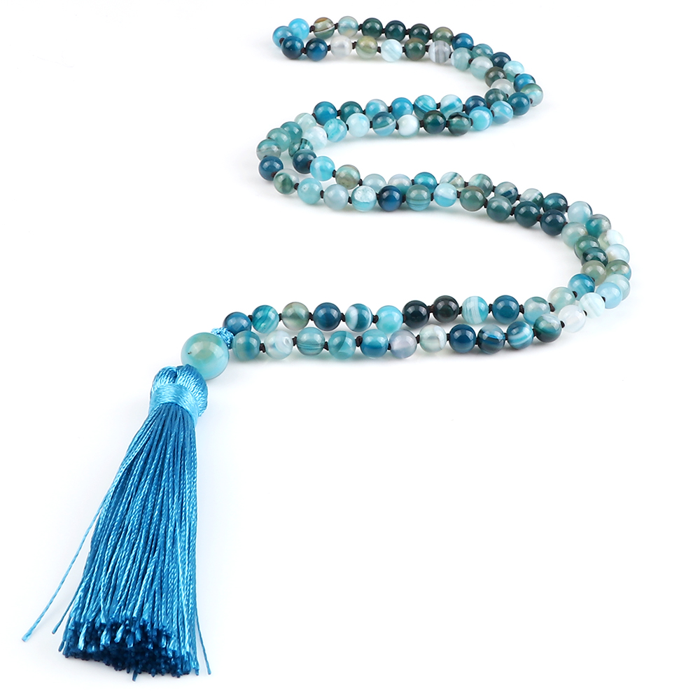 108 Beads Prayer Necklace Natural Green Stripe Onyx Stone Buddhist Buddha Meditation Bead Mala Necklace Women Men Jewelry: Champagne gold