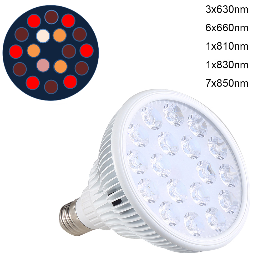 Bombilla de terapia de luz LED roja E27, 630nm, 660nm, 54W, lámpara de terapia de infrarrojo cercano, Bombilla de cultivo de luz roja