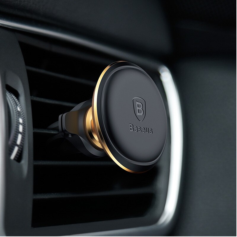 Baseus Magnetic Car Phone Holder 360 Rotation Air Vent Mount Mobile Phone Holder Stand with Cable Clip in car For iPhone X 8 7: Phone Holder Gold