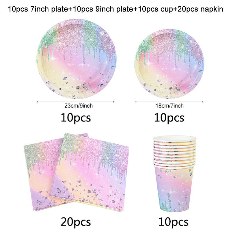 Iridescent Diamond Disposable Tableware Set Paper Plate Cup Napkins Girls Kids Birthday Party Decoration Supplies Baby Shower: Light Grey