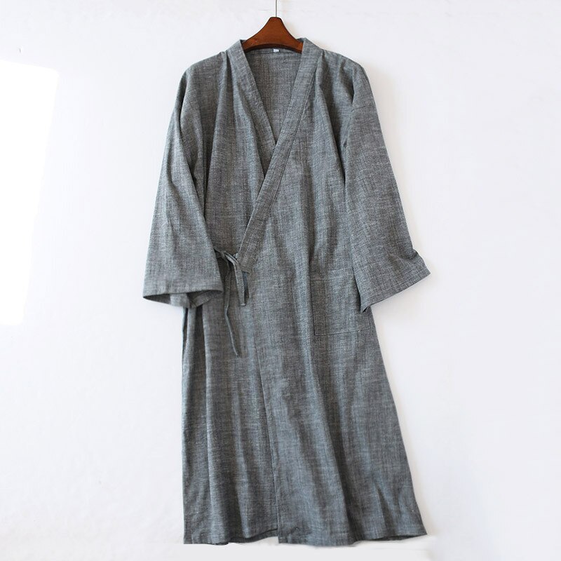 Multicolor Men's Cotton and Linen Bathrobe for Spring and Summer Solid Color Kimono Robe Home Bath Men Clothes