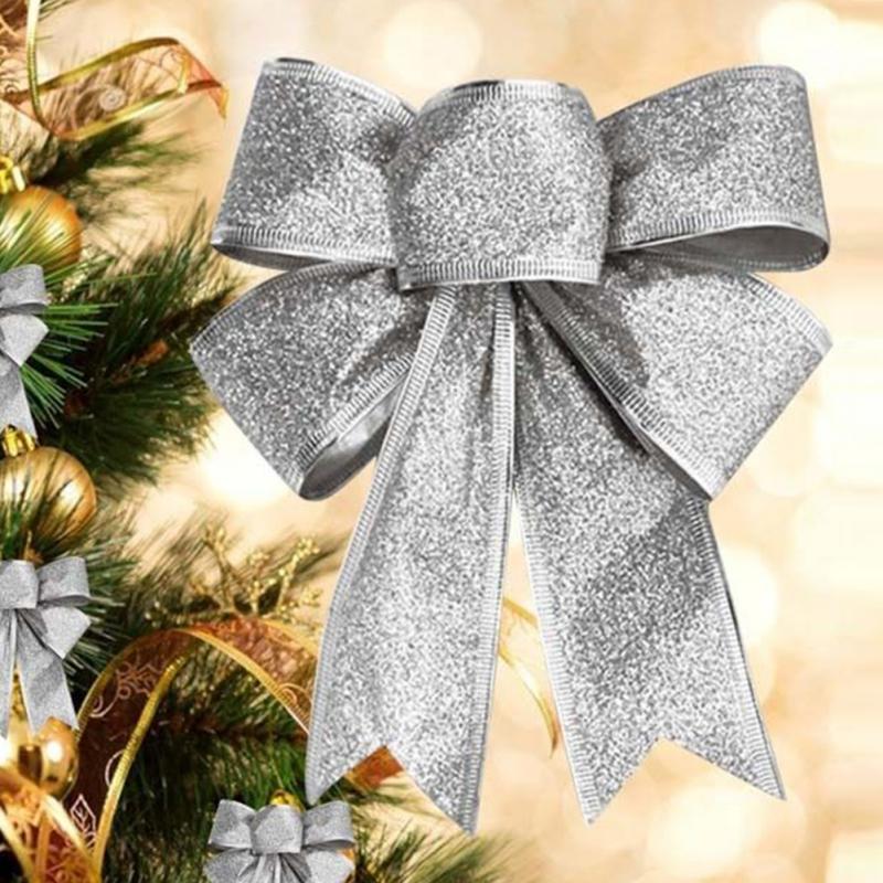 25cm glitter roze strik kerstboom hanger kerstversiering kerststrik huisdecoratie handgemaakte strik: Zilverachtig