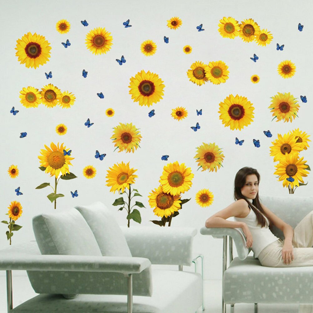 2 Sheets Home Decors Sunflower Wall Stickers Wall Decals Butterflies Wallpaper