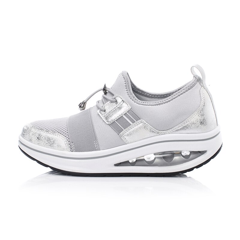 Air Cushion Women Platform Shoes Height Increasing 4.5CM Wedge Sneakers Mesh Toning Shoes For Lady Slip On Comfort Jumping Shoes: silver toning shoes / 4.5