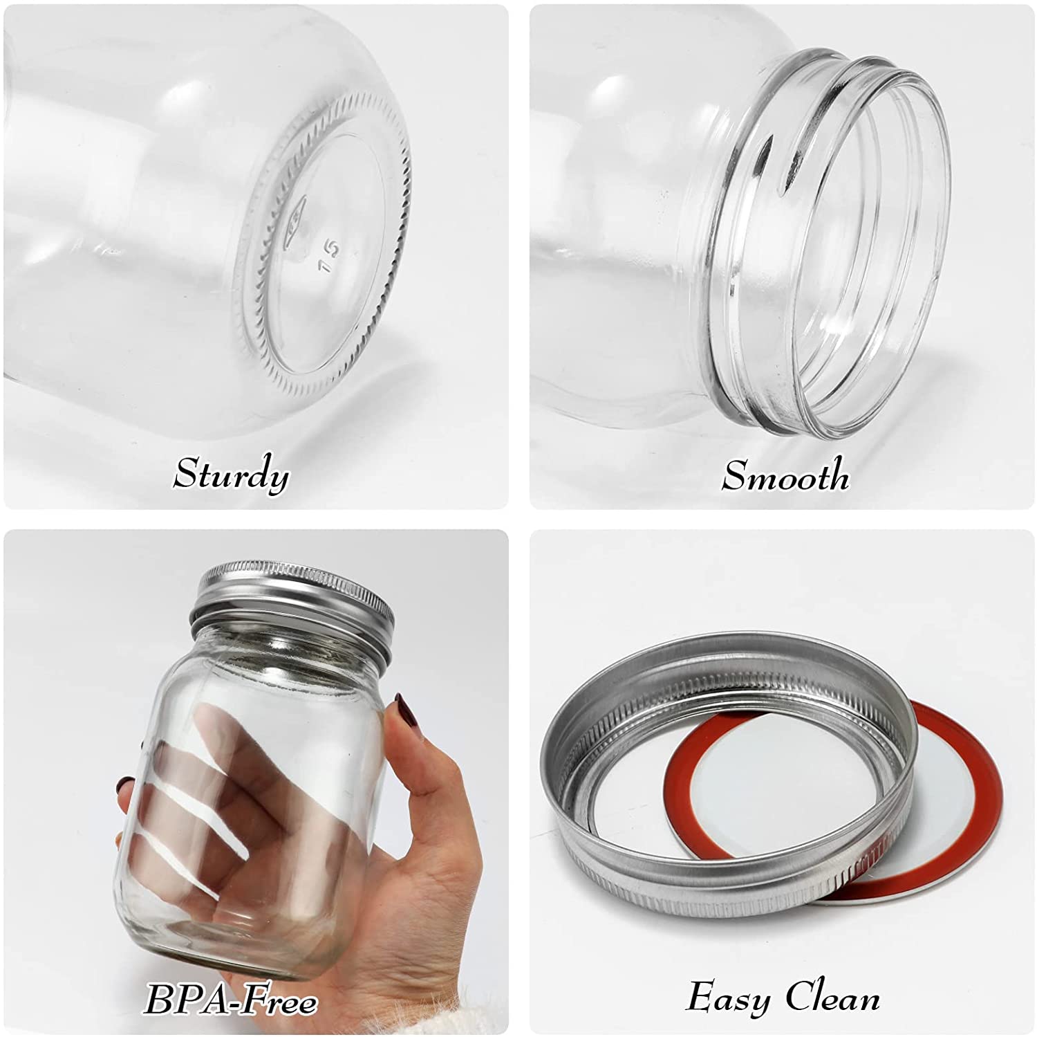 Round 16 oz Mason Jars Canning Jar with Silver Airtight Lids Reusable 500ml Clear Glass Mason Jar for Jam Honey Pick