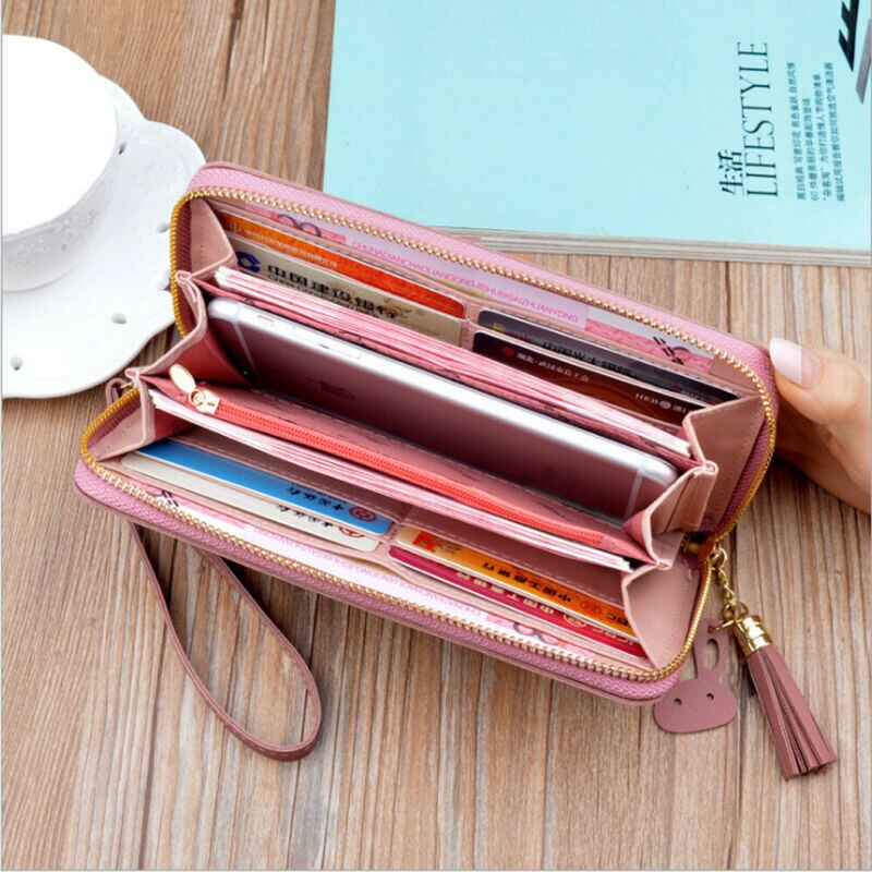 Frauen Dame Zipper Leder Brieftasche Lange Karte Halter Telefon Tasche Fall Geldbörse Handtasche