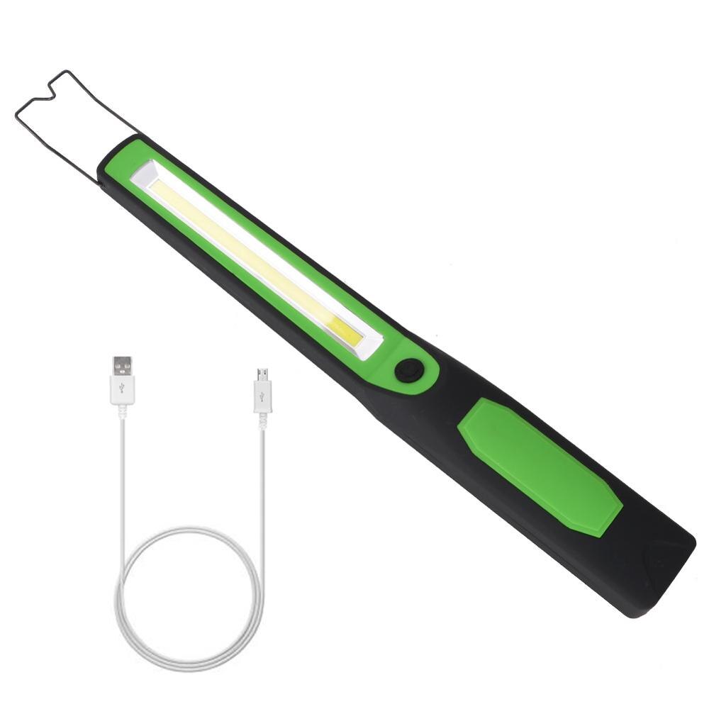 Luz LED de trabajo recargable por USB para coche, lámpara de emergencia de reparación magnética COB, linterna portátil para acampar, lámpara de gancho colgante: Verde