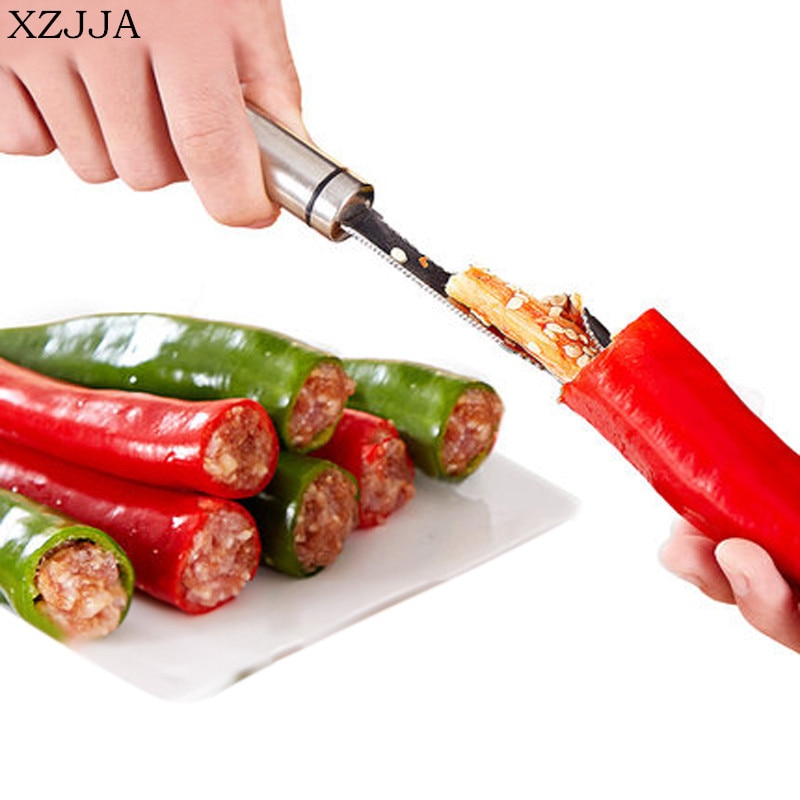 XZJJA Multifunction Pepper Corers Stainless Steel Chili Seed Remover Separator Device Vegetable Cutter Slicer