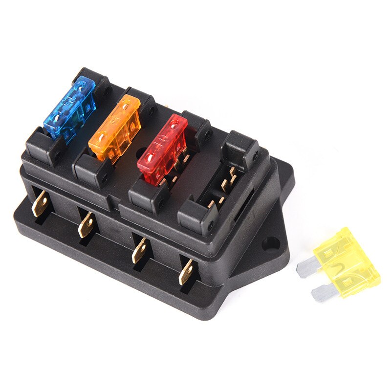 Car 4 Way Circuit Standard ATO Blade Fuse Box Block Holder 12V/24V+4 Way Fuse 1pc