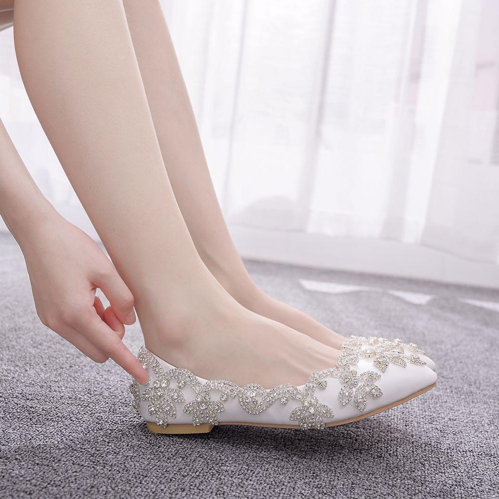 Zapatos de boda de cristal de gran tamaño, zapatos de cristal para vestido de , zapatos individuales de lujo con diamantes de imitación, zapatos planos para mujer 42,43: 12