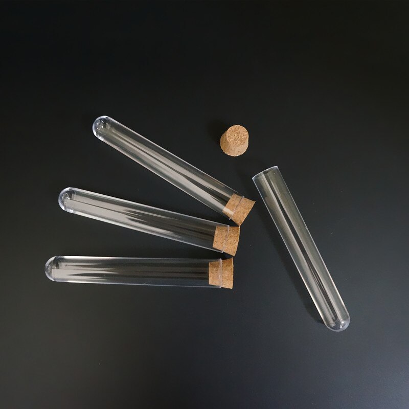 (100pieces/pack) 12x75mm Laboratory Plastic Test Tube With Cork Wood cap Lab Experiment Favor Tube Refillable Bottle