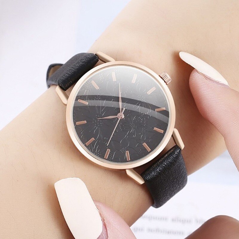 Dames Student Horloge Mode Creatieve Reliëf Bloemen Quartz Horloge Luxe Vrouw Rvs Horloge Relogio Feminino