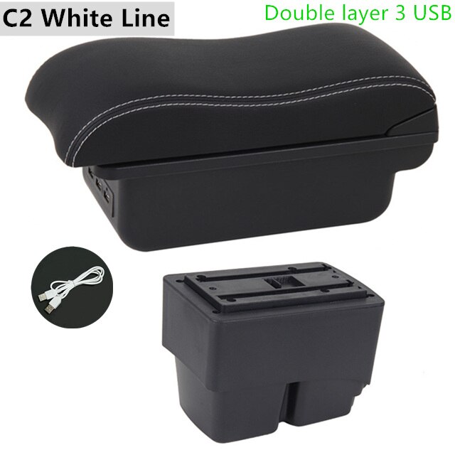 Armrest Box for Ford Fiesta Kaptur Leather Arm Rest Center Console Storage USB Car Accessory: C2 White Line