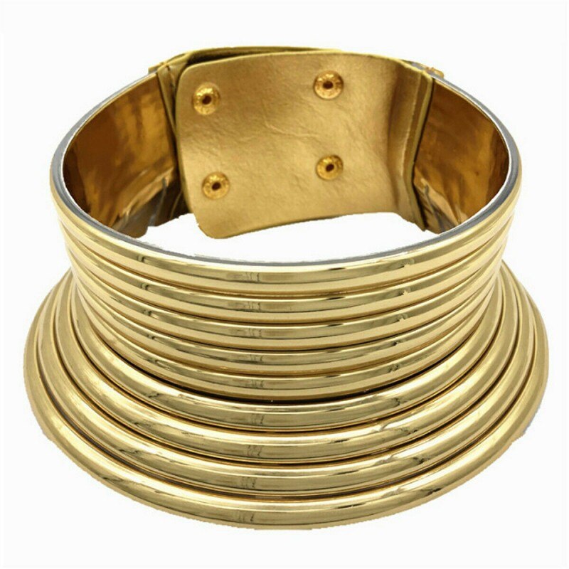 Afrikanische Schmuck Jahrgang Halskette Metall Spule Einstellbare Leder Drehmomente ErkläSprosse Halsband Halskette max Kragen Punk Stil: gold