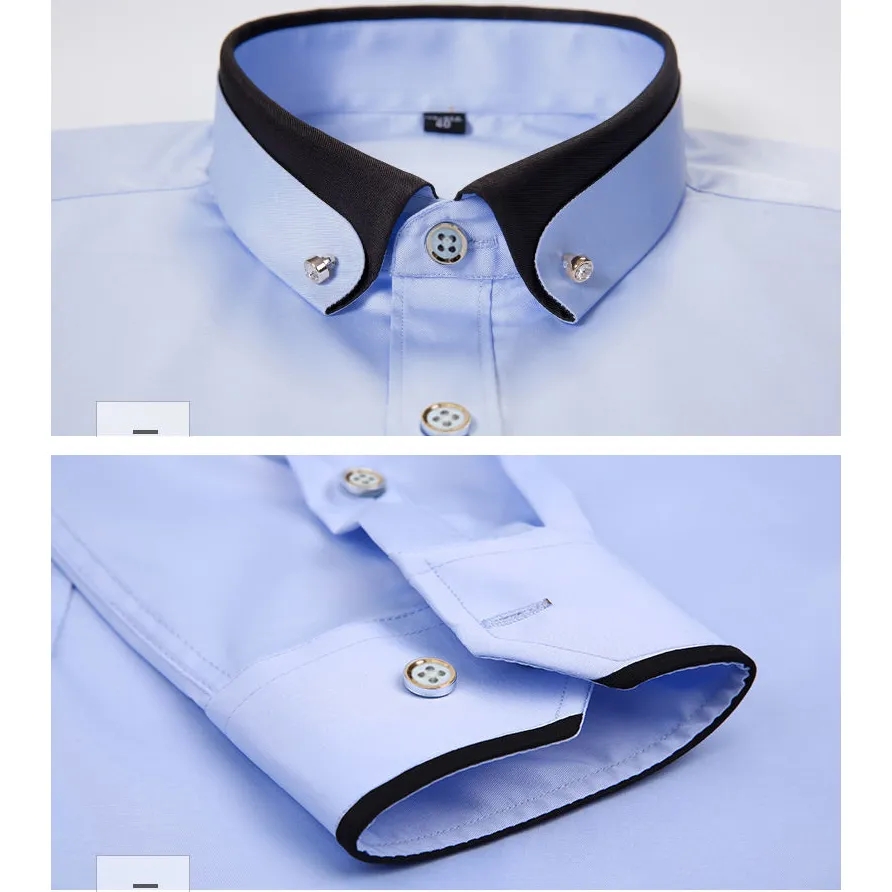Nueva Camisa de vestir de negocios para hombre, Camisa Social de manga larga con botones, ropa informal antiarrugas para de boda y oficina para hombre
