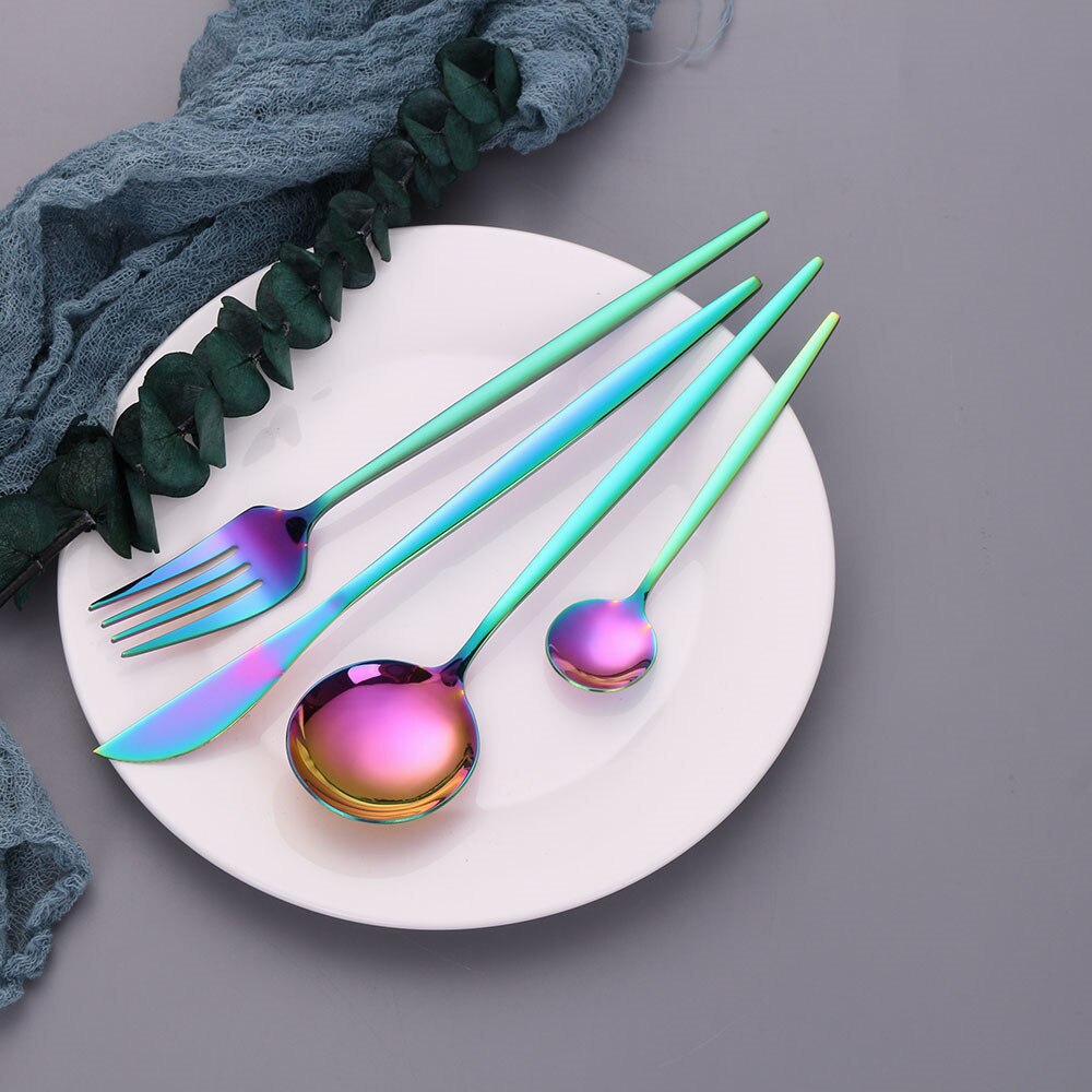 4 teile/satz Dinner Set Edelstahl Besteck Set Messer Gabeln Weihnachten Löffel mit Lange Griff Set Portable Geschirr Geschirr