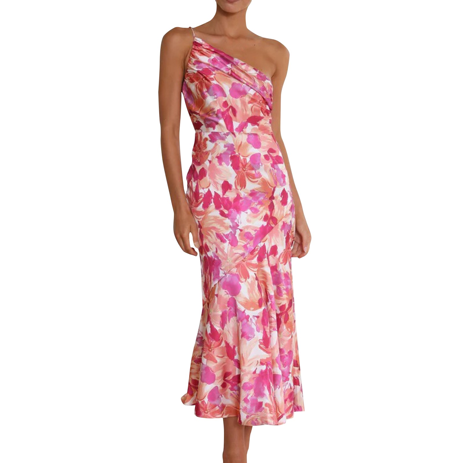 Stilvolles Fischschwanz kleid mit schrägem Hals riemen elegantes Kleid mit exquisiter Farbe und Blumenmuster: S / Rose Red