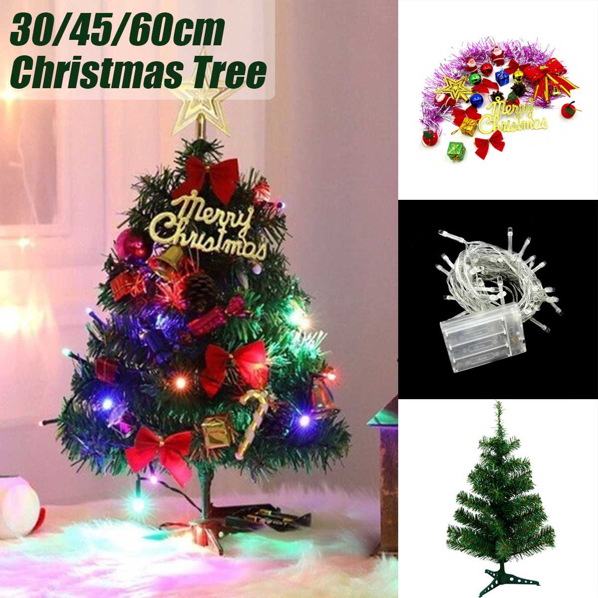 60Cm Mini Kerstboom Met Verlichting Kleine Accessoires Bow Bells Pine Cone Kerst Desktop Jaar Decoraties