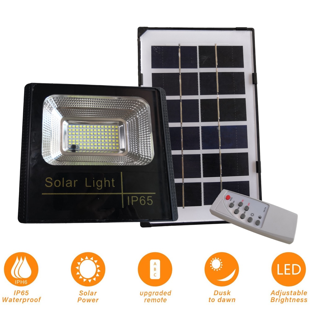25W Solar Remote Control Flood Light Outdoor LED Lights 95 LEDs Waterproof Wall Lamp Security Lighting for Garden Fence Porch