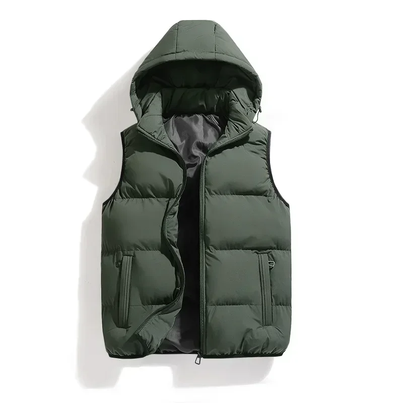 Heren Puffer Jack Mouwloze Katoenen Gewatteerde Jassen Houden Warme Capuchon Jas Dikker Herfst Winter Heren Jassen Afneembare Capuchon: 4XL / Army Green
