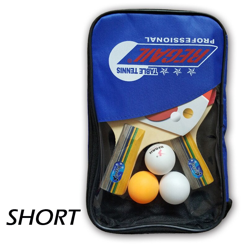 2 teile/los Tischtennis Schläger Doppel Gesicht Pickel In Lang Kurz Griff Ping Pong Paddle Schläger Set Mit tasche 3 Bälle: Blue Short