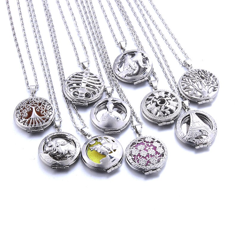 5pcs Aromatherapy lockets Perfume aroma diffuser Essential oil diffuser pendant necklace Random style