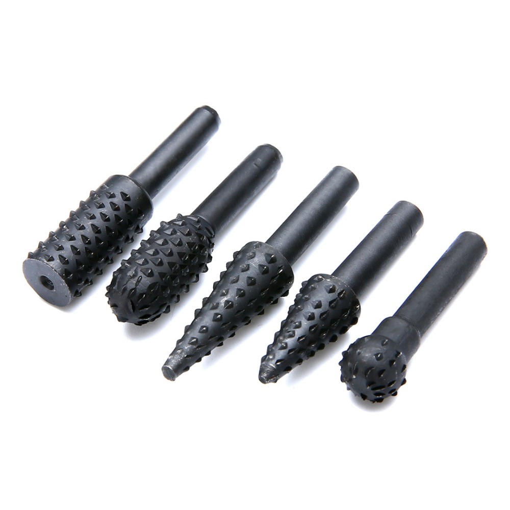 5pcs Steel Rotary Rasp File 1/4" Shank Rotary Craft Files Rasp Burrs Wood Bits Grinding Power Woodworking Hand Tool