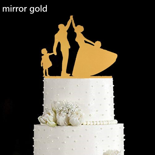 Family Style Rustic Wood Wedding Cake Topper Bride and Groom Cake Toppers with Kids Boy or Girl Cake Decorating Baby Shower: style 10 gold