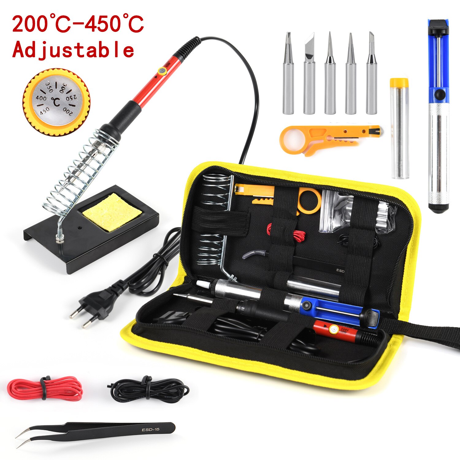 CAUTIN Soldering iron with Digital multimeter kit Adjustable Temperature Auto Ranging AC/DC tester multimetro Welding Tool Kits: 5 / EU
