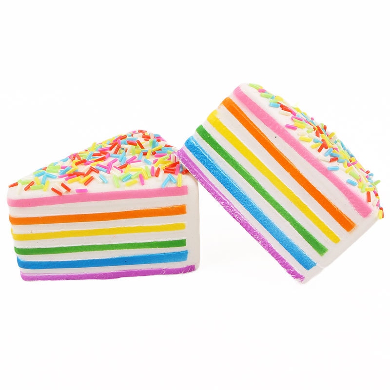 Kawaii pehmeä löysä värikäs sateenkaari kakku leipä puhelin hihnat hitaasti nouseva pulla hurmaa lelut stressin lievitys hauskaa 9*6*5.5cm