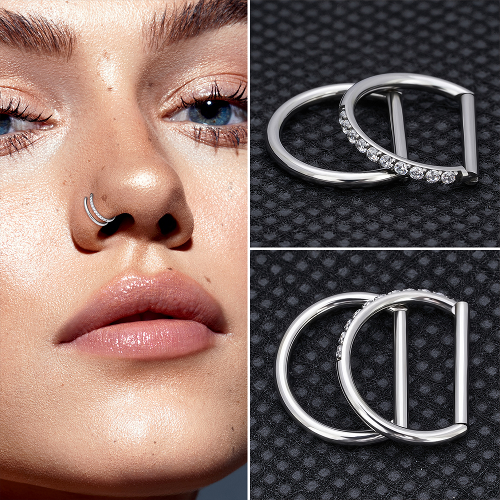 1/10 pièces 316L acier inoxydable D forme nez anneau boucles d'oreilles 16G CZ pavé demi-anneau oreille Cartilage Tragus Helix conque Piercing bijoux