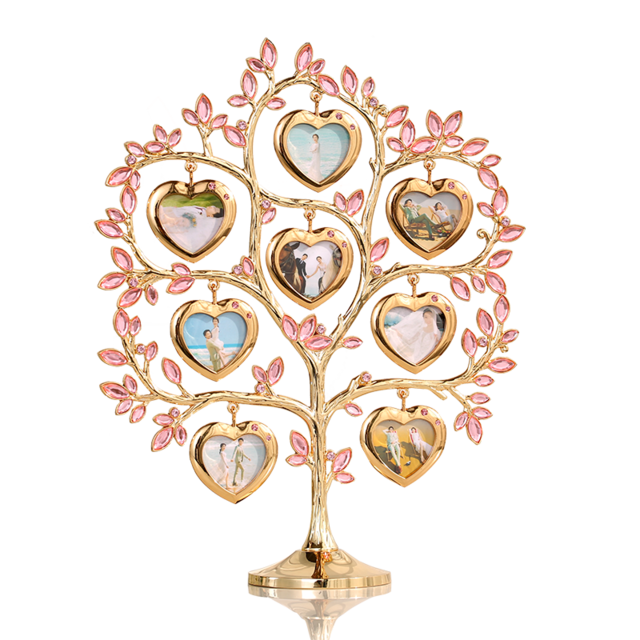 LASODY FAMILY TREE WITH 8 HANGING PICTURE FRAMES METAL TABLE TOP PHOTO FRAME DECORATION: Rose gold Pink