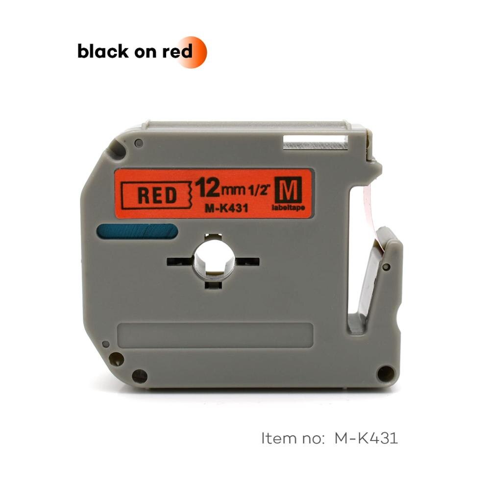 12mm flerfarvede etiketbånd som m -k131 m-k231 mk231 mk 431 mk531 mk-631 kompatibel brother p-touch labelprinter til pt -80 pt-70: Sort på rød